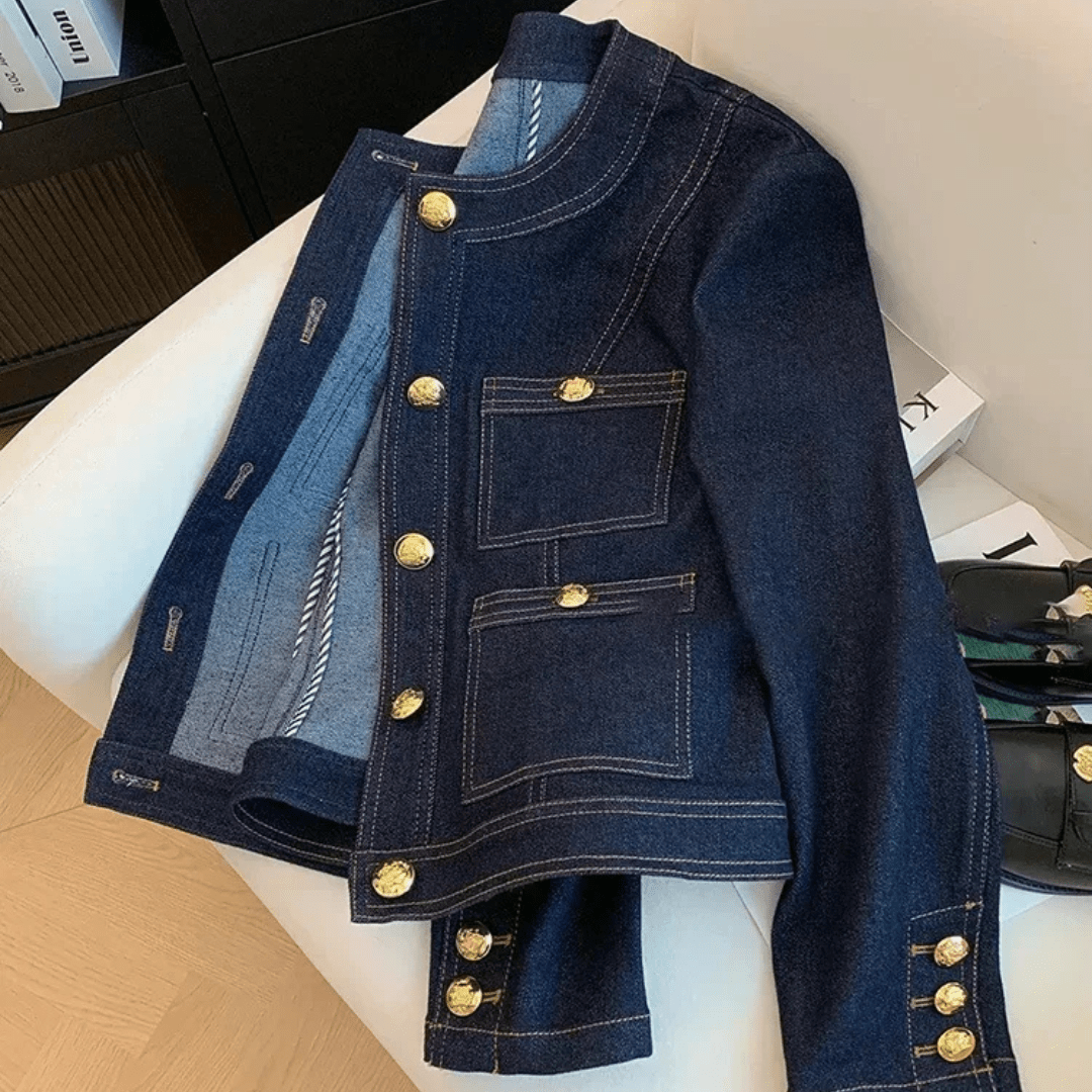 Blue Denim Top Women Autumn Classic Style Short Coat New Korean Fashion Chic Pockets O - Neck Female Ropa De Mujer Loose Jackets - Mason Luxor Men Fashion