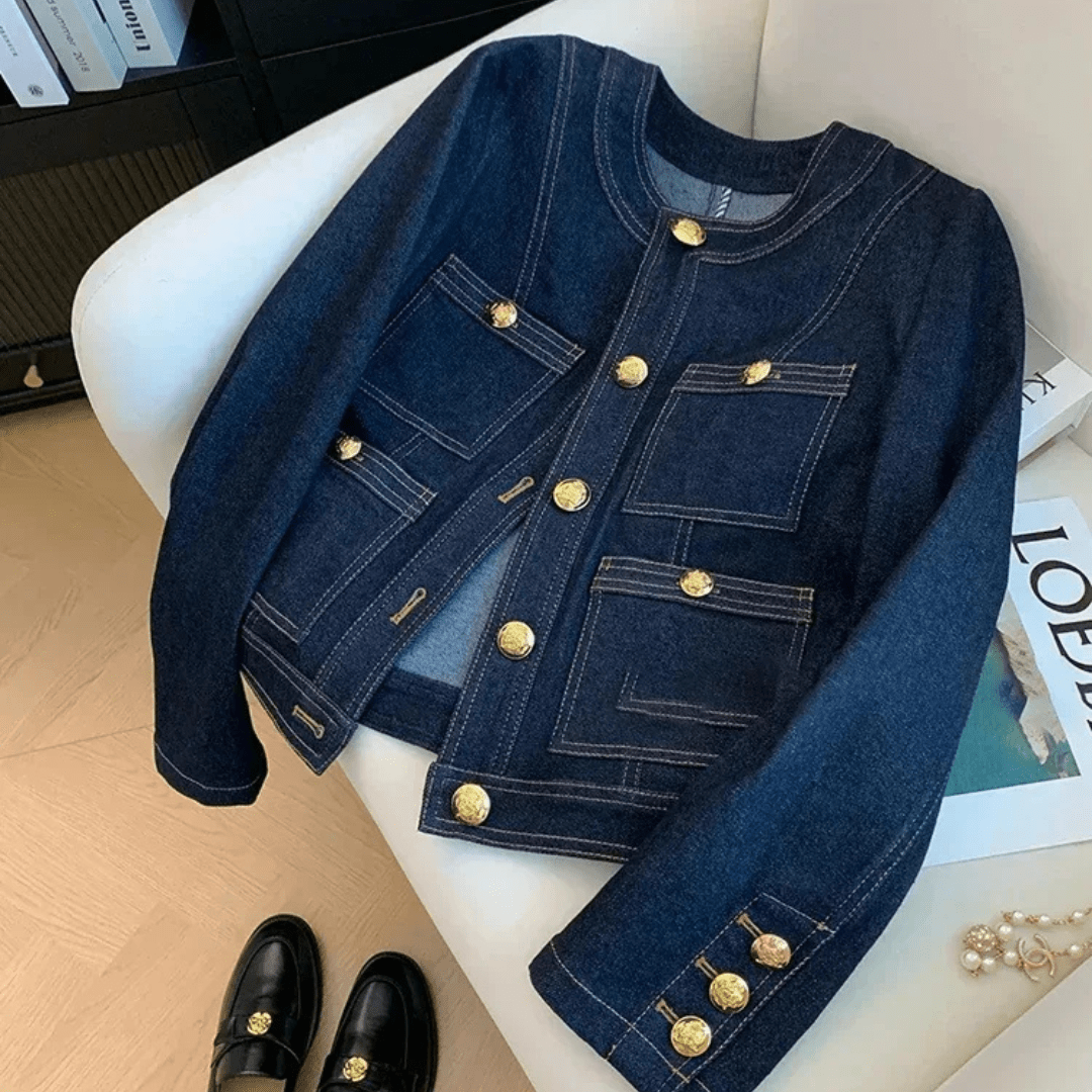 Blue Denim Top Women Autumn Classic Style Short Coat New Korean Fashion Chic Pockets O - Neck Female Ropa De Mujer Loose Jackets - Mason Luxor Men Fashion