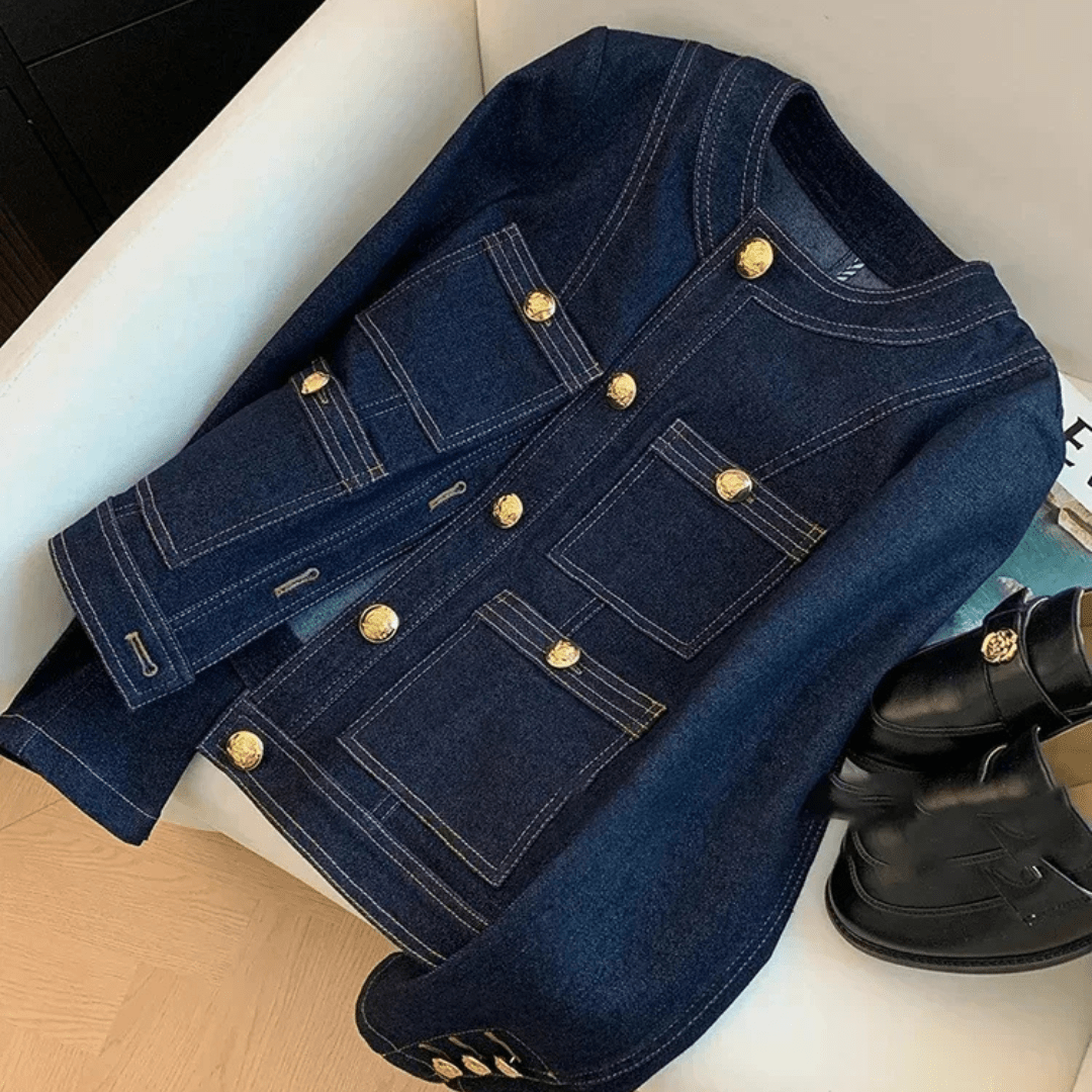 Blue Denim Top Women Autumn Classic Style Short Coat New Korean Fashion Chic Pockets O - Neck Female Ropa De Mujer Loose Jackets - Mason Luxor Men Fashion