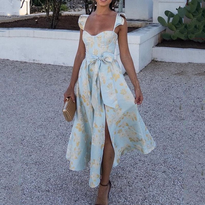 Bow Tie Strap Midi Dress – Vintage Floral Summer Look - Mason Luxor