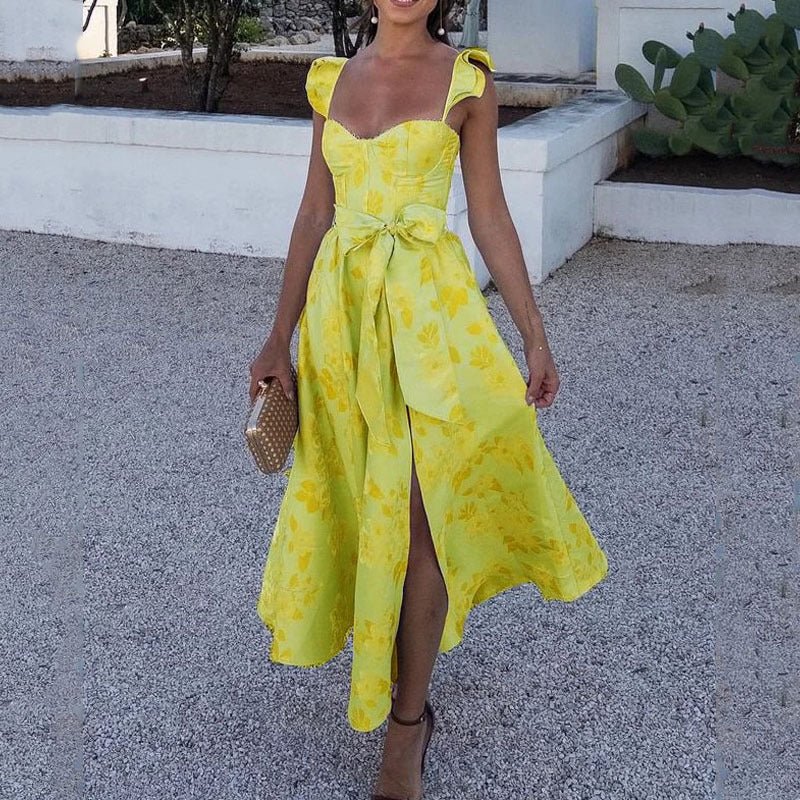 Bow Tie Strap Midi Dress – Vintage Floral Summer Look - Mason Luxor