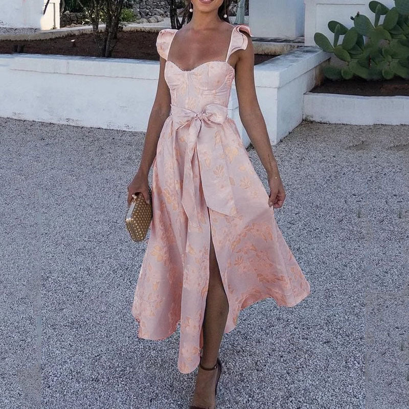 Bow Tie Strap Midi Dress – Vintage Floral Summer Look - Mason Luxor