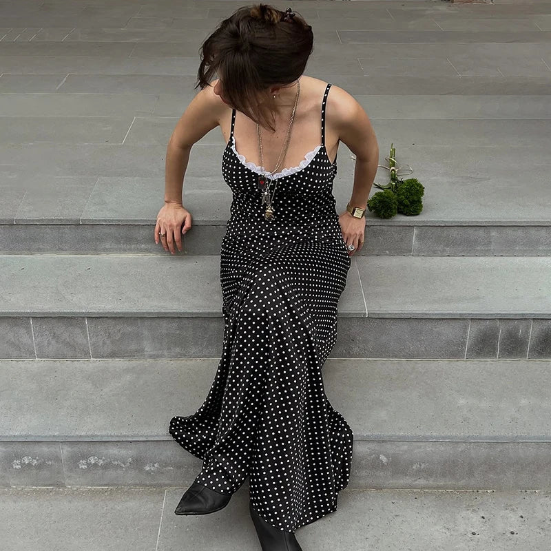 Clara | Polka Dot Lace Trim Maxi Dress - Mason Luxor