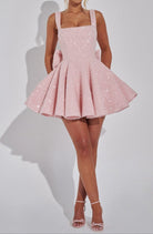 Dorothy Sequin Tweed Mini Dress – Sparkling Pink Statement with Removable Bow - Mason Luxor