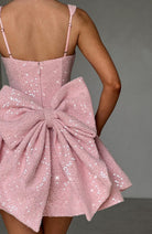 Dorothy Sequin Tweed Mini Dress – Sparkling Pink Statement with Removable Bow - Mason Luxor