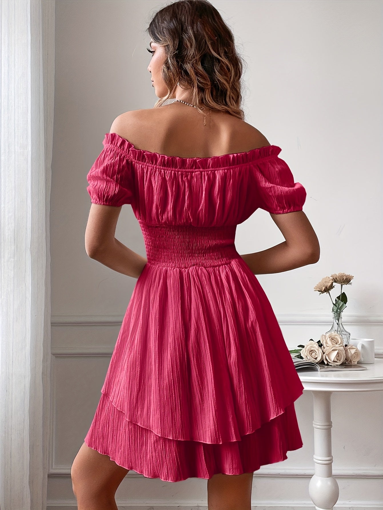 Elodie | Ruffle Mini Dress – Elegant Off Shoulder Fit - Mason Luxor