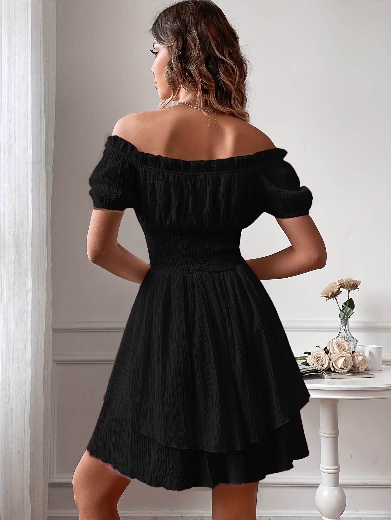 Elodie | Ruffle Mini Dress – Elegant Off Shoulder Fit - Mason Luxor