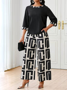 Geo Print Co Ord Set – Black Wide - Leg Two - Piece - Mason Luxor
