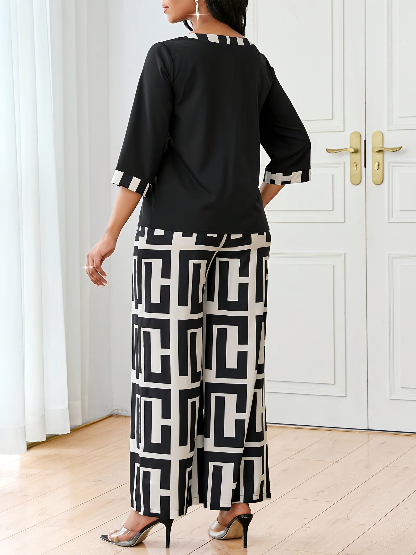 Geo Print Co Ord Set – Black Wide - Leg Two - Piece - Mason Luxor