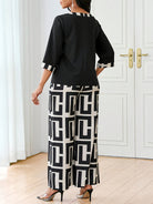 Geo Print Co Ord Set – Black Wide - Leg Two - Piece - Mason Luxor