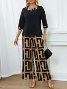 Geo Print Co Ord Set – Black Wide - Leg Two - Piece - Mason Luxor