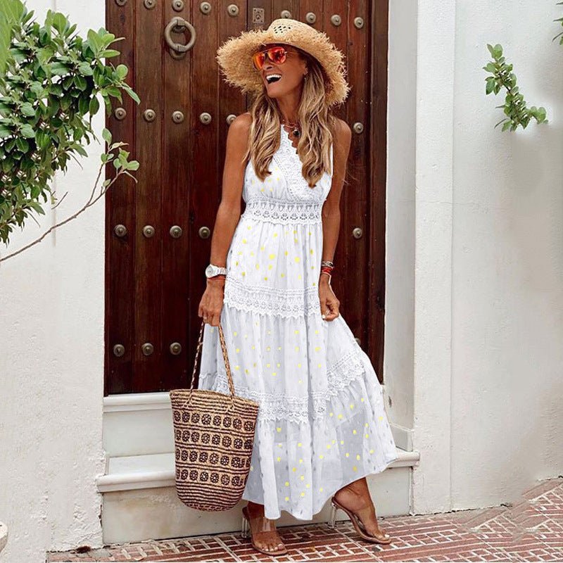 Isara | Women’s Maxi Dress – Sleeveless Boho with Lace Detail - Mason Luxor
