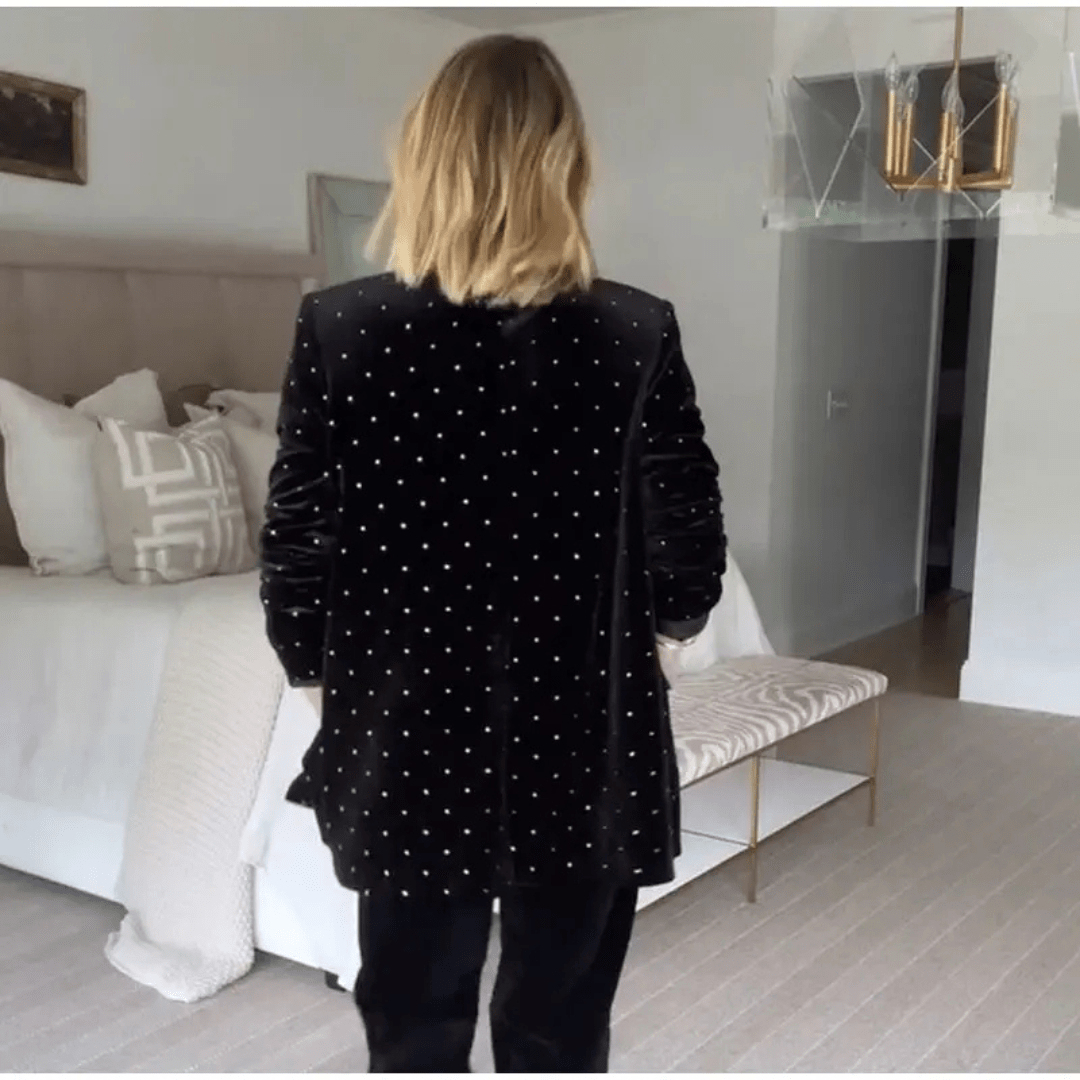 Mason | Black Velvet Blazer with Rhinestone Studs – Elegant Party Jacket - Mason Luxor Men Fashion
