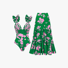 Mason | Blue and White V Neck Lace Up Strip Plant Prints One Piece Swimsuit and Skirt/Sarong - Mason Luxor Men Fashion