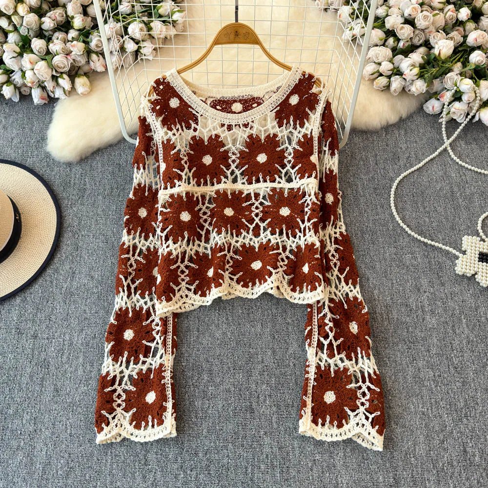 Mason | Boho Crochet Long Sleeve Top – Retro Handmade Aesthetic - Mason Luxor Men Fashion
