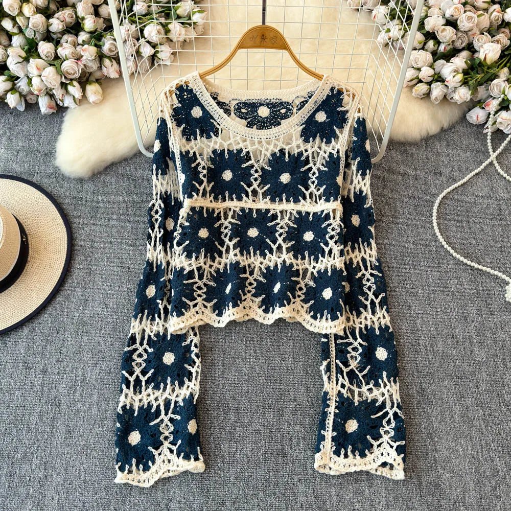 Mason | Boho Crochet Long Sleeve Top – Retro Handmade Aesthetic - Mason Luxor Men Fashion