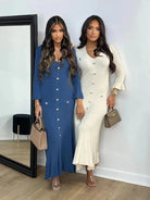 Mason | Elegant Buttoned Knit Dress Long Sleeve – Slim Fit Maxi Style - Mason Luxor