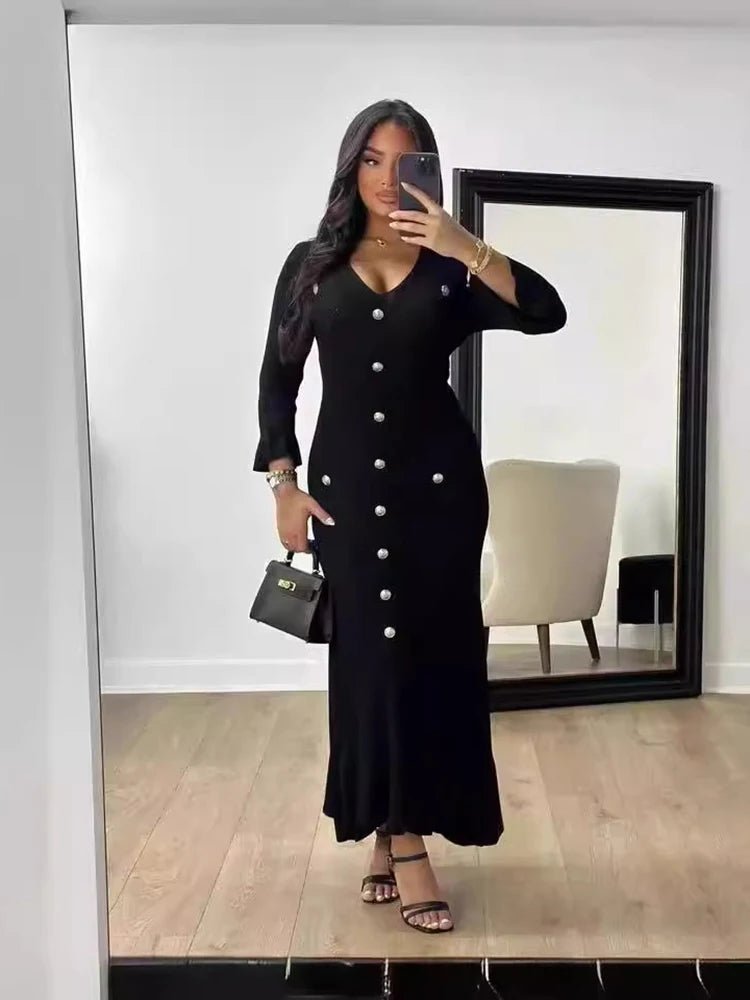 Mason | Elegant Buttoned Knit Dress Long Sleeve – Slim Fit Maxi Style - Mason Luxor
