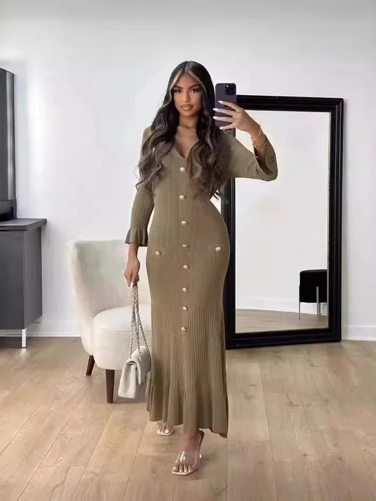 Mason | Elegant Buttoned Knit Dress Long Sleeve – Slim Fit Maxi Style - Mason Luxor