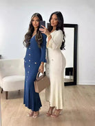 Mason | Elegant Buttoned Knit Dress Long Sleeve – Slim Fit Maxi Style - Mason Luxor