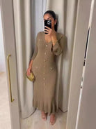 Mason | Elegant Buttoned Knit Dress Long Sleeve – Slim Fit Maxi Style - Mason Luxor