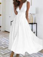 Mason | Elegant Deep V - Neck White Boho Dress – Sleeveless Flowing Maxi Gown - Mason Luxor