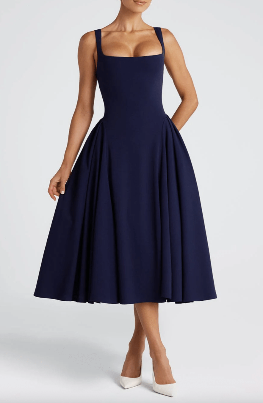 Mason | Elegant Midi Dress with Square Neckline - Mason Luxor