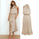 Mason | Elegant Satin Halter Midi Dress – Wedding Asymmetric Neckline & Sleek Fit - Mason Luxor Men Fashion