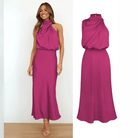 Mason | Elegant Satin Halter Midi Dress – Wedding Asymmetric Neckline & Sleek Fit - Mason Luxor Men Fashion