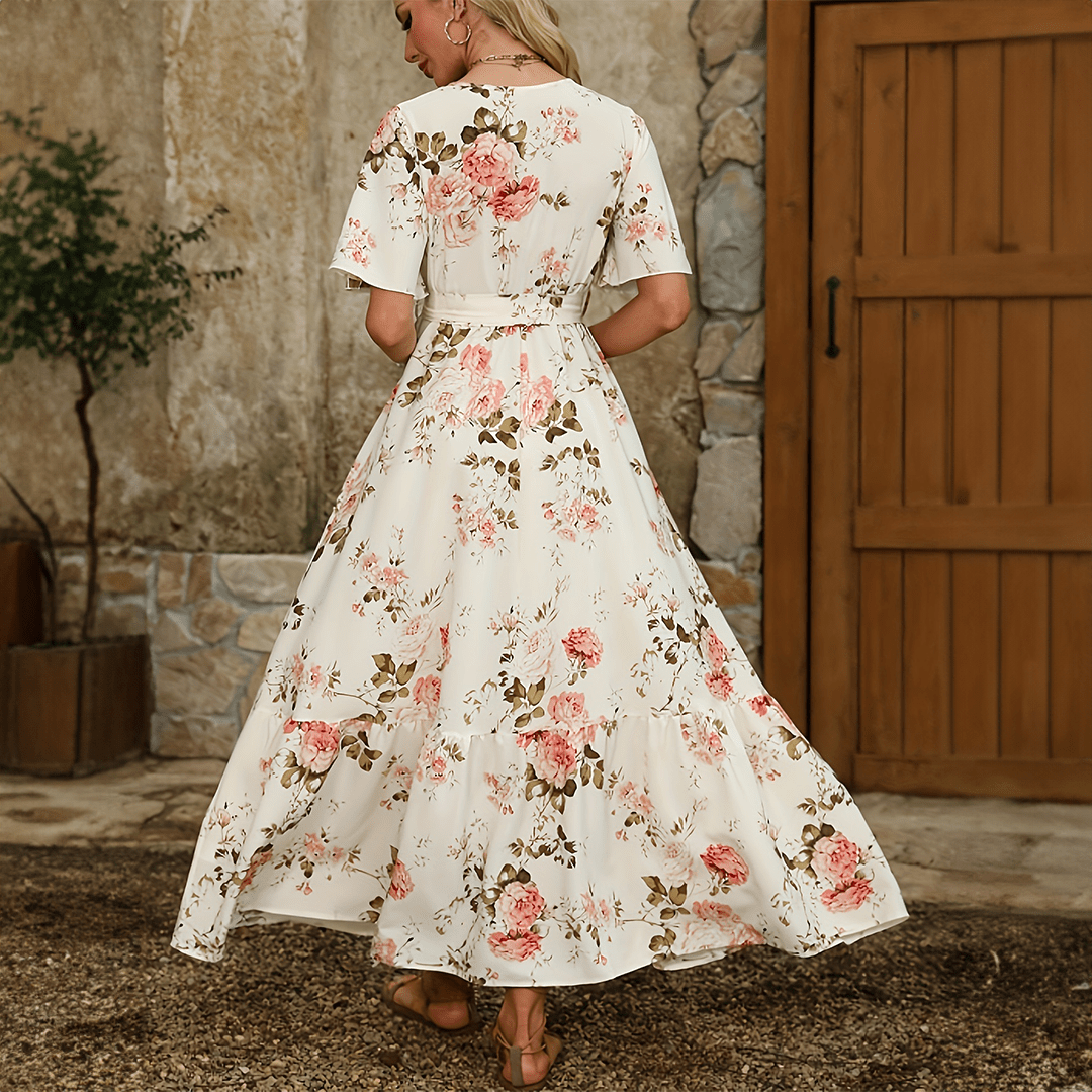 Mason | Floral Boho Maxi Dress – V - Neck Summer Wrap Dress with Belt - Mason Luxor Men Fashion