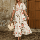 Mason | Floral Boho Maxi Dress – V - Neck Summer Wrap Dress with Belt - Mason Luxor Men Fashion