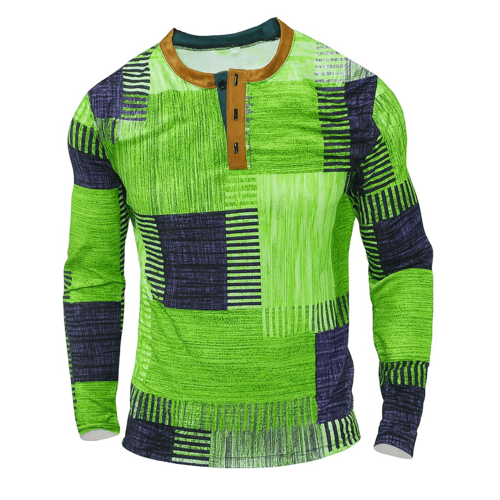 Mason | Long Sleeve Retro Style Top for Men - Patchwork Look - Mason Luxor