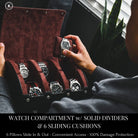 Mason | Luxury Leather Watch Roll – Travel Case for 1–4 Watches with Snap Closure - Mason Luxor Men Fashion