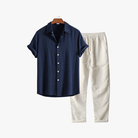 Mason | Men Linen Co - ord Set – Short Sleeve Shirt & Trousers - Mason Luxor Men Fashion
