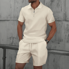 Mason | Men Soft Waffle Knit Summer Co - ord – Lightweight Matching Polo Shirt & Shorts - Mason Luxor Men Fashion