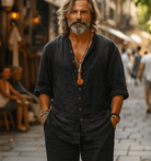 Mason | Men’s 100% Cotton Summer Co - ord Set – Button Shirt & Shorts Holiday beach Set - Mason Luxor