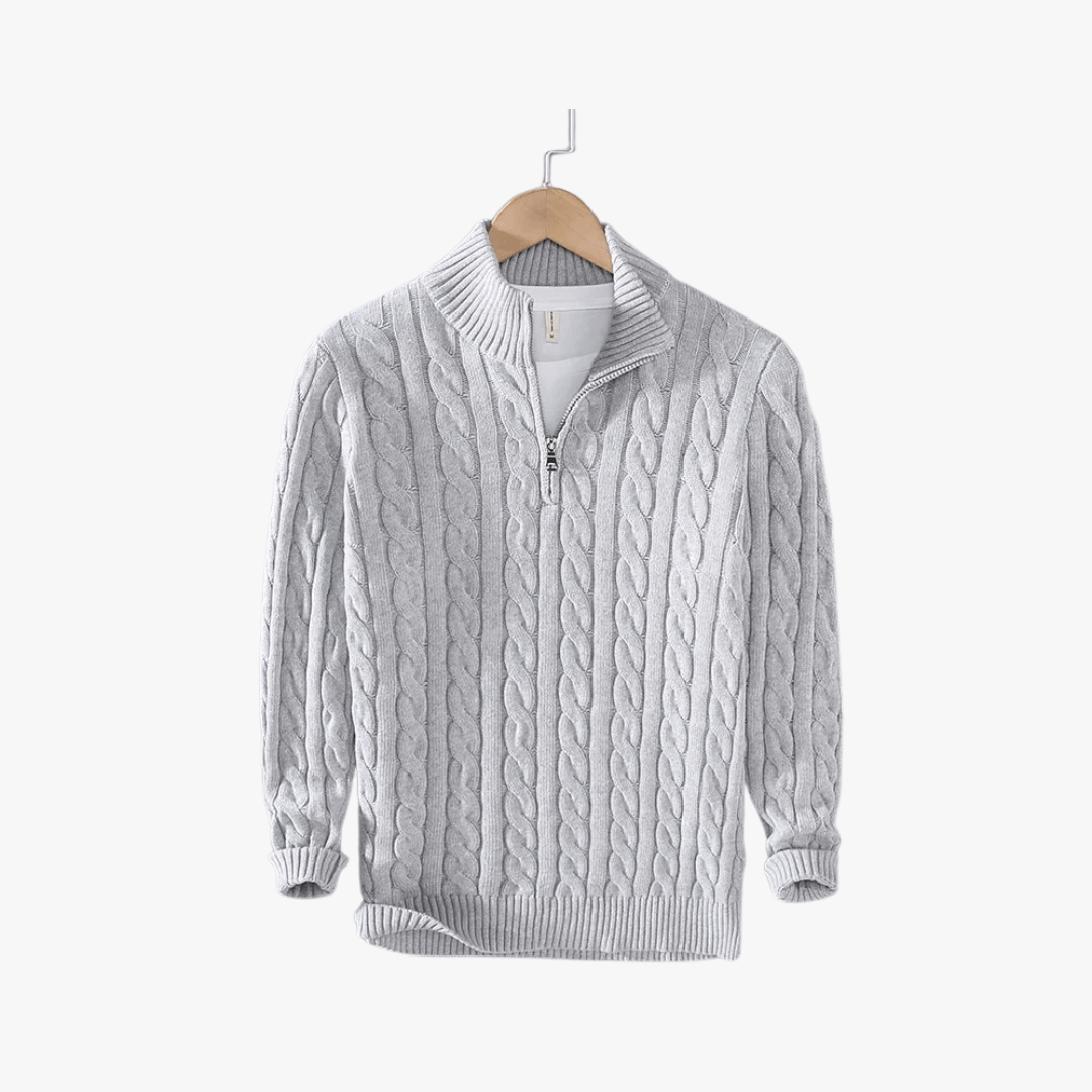 Mason | Men’s Cable Knit Half - Zip Sweater - Mason Luxor