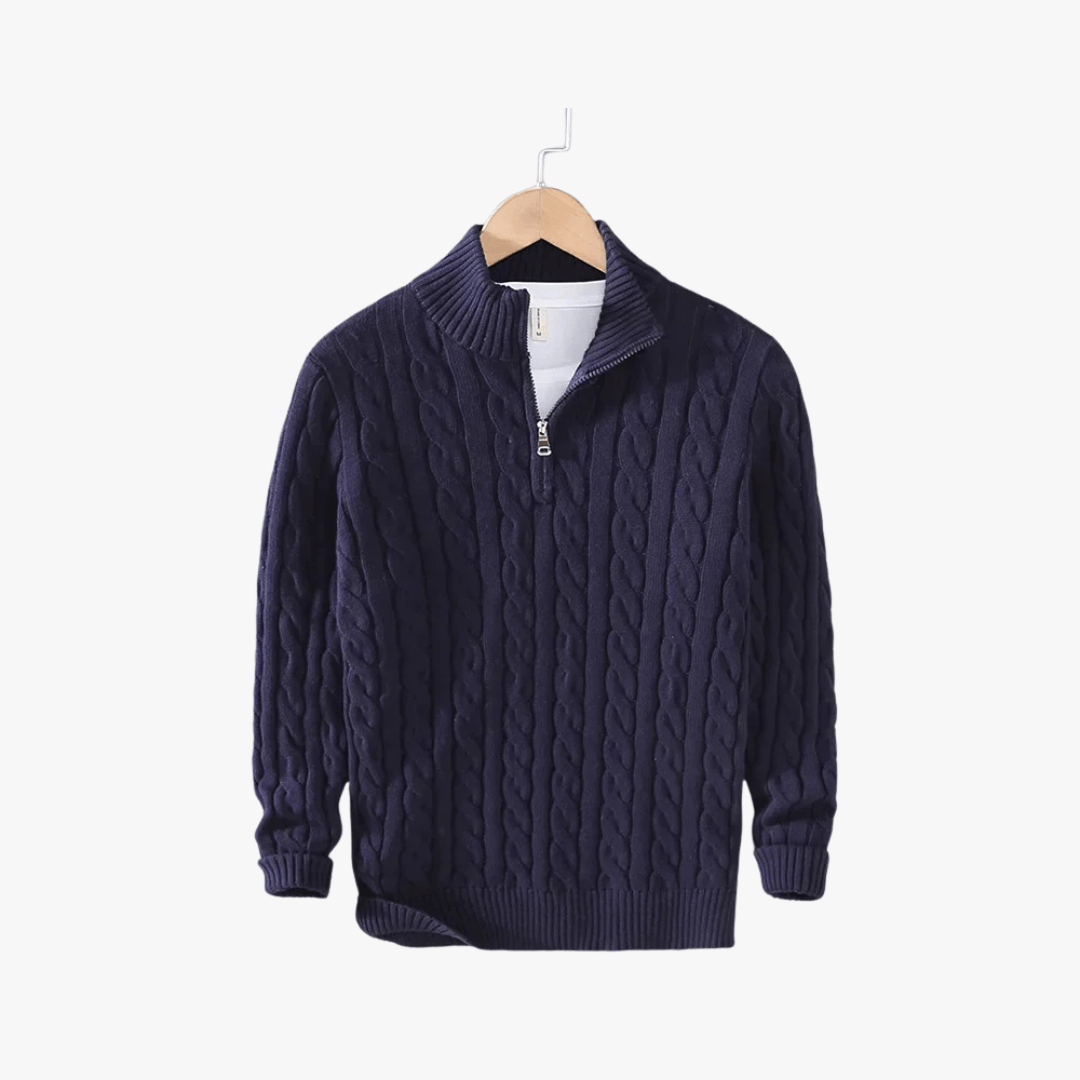 Mason | Men’s Cable Knit Half - Zip Sweater - Mason Luxor