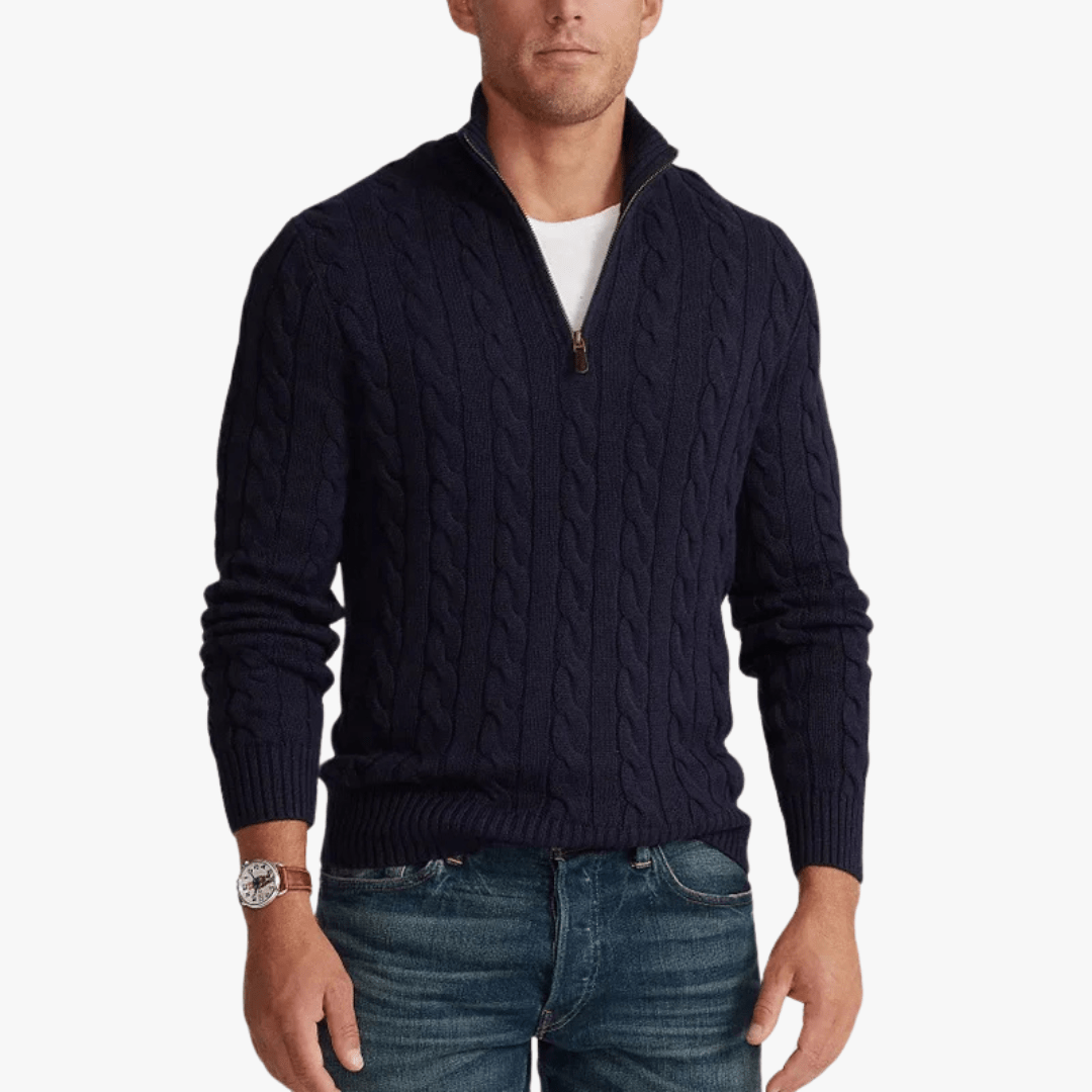 Mason | Men’s Cable Knit Half - Zip Sweater - Mason Luxor