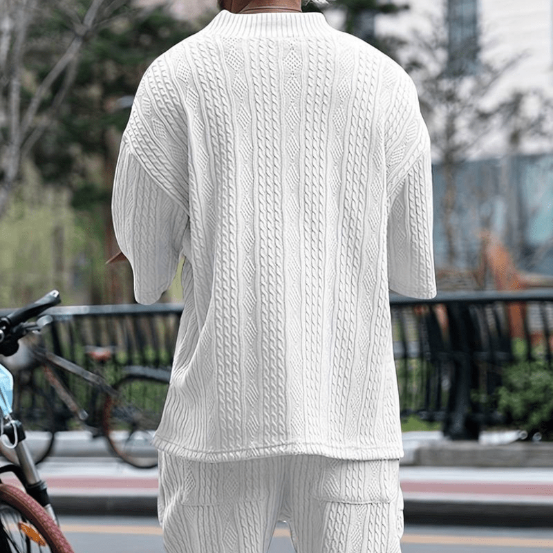 Mason | Men’s Knitted Co - ord Set – Short Sleeve Top & Shorts - Men Summer essential V - Neck - Mason Luxor Men Fashion