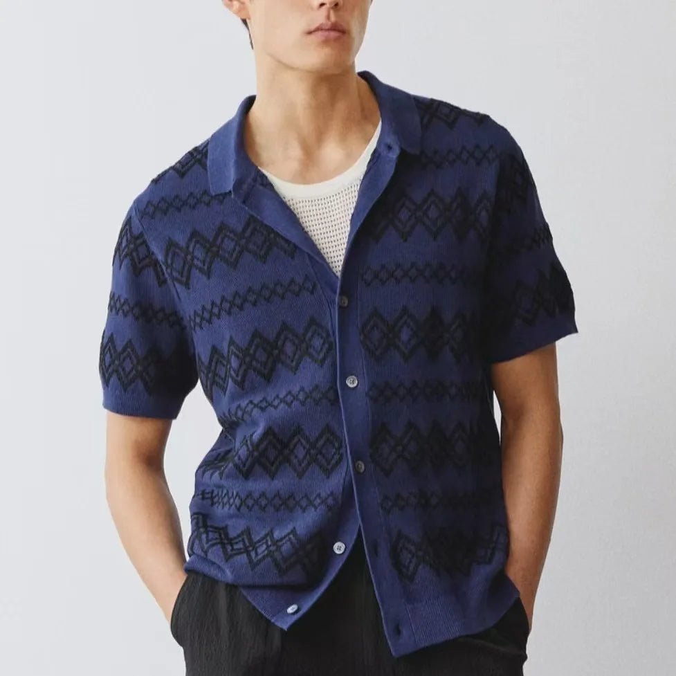 Mason | Men’s Knitted Polo Shirt – Aztec Pattern Button - Up - Mason Luxor