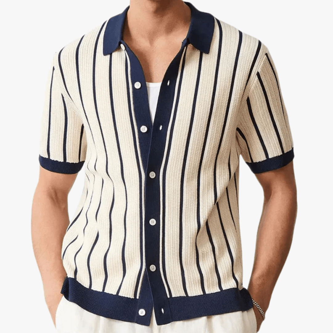 Mason | Men’s Knitted Polo Shirt – Striped Short Sleeve Button - Up for Summer - Mason Luxor Men Fashion