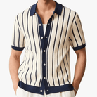 Mason | Men’s Knitted Polo Shirt – Striped Short Sleeve Button - Up for Summer - Mason Luxor Men Fashion