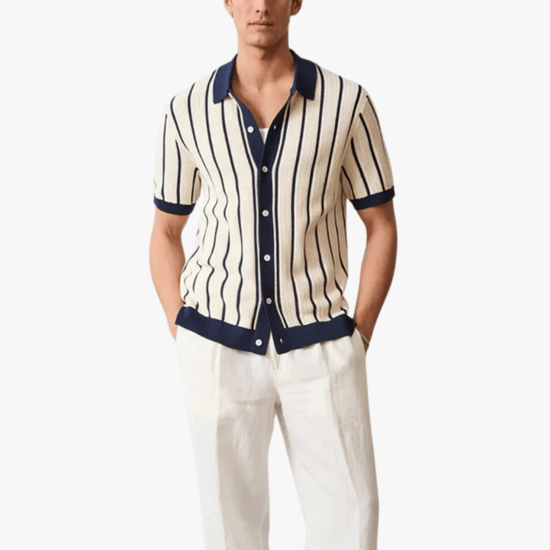 Mason | Men’s Knitted Polo Shirt – Striped Short Sleeve Button - Up for Summer - Mason Luxor Men Fashion
