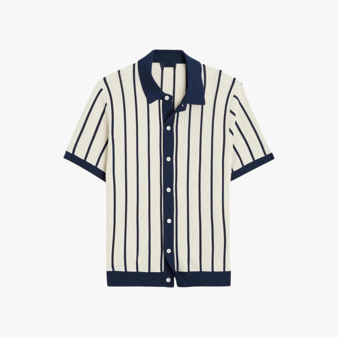 Mason | Men’s Knitted Polo Shirt – Striped Short Sleeve Button - Up for Summer - Mason Luxor Men Fashion