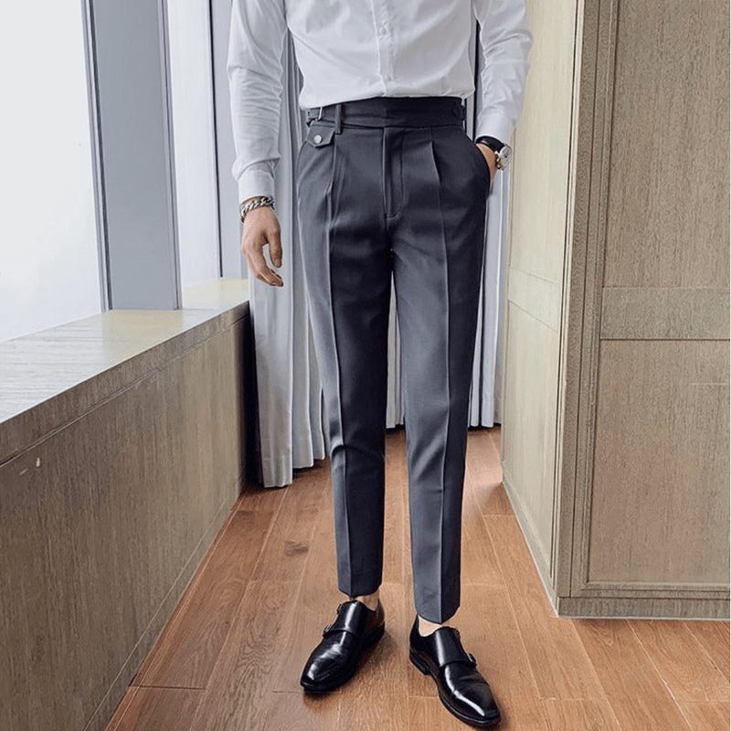 Mason | Men’s Pleated British Cotton Trousers – High Waist Tailored Fit Pants - Business - Mason Luxor Men Fashion