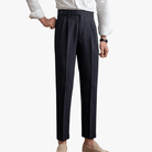 Mason | Men’s Pleated Cotton Trousers – High Waist Tailored Fit Pants - Mason Luxor Men Fashion