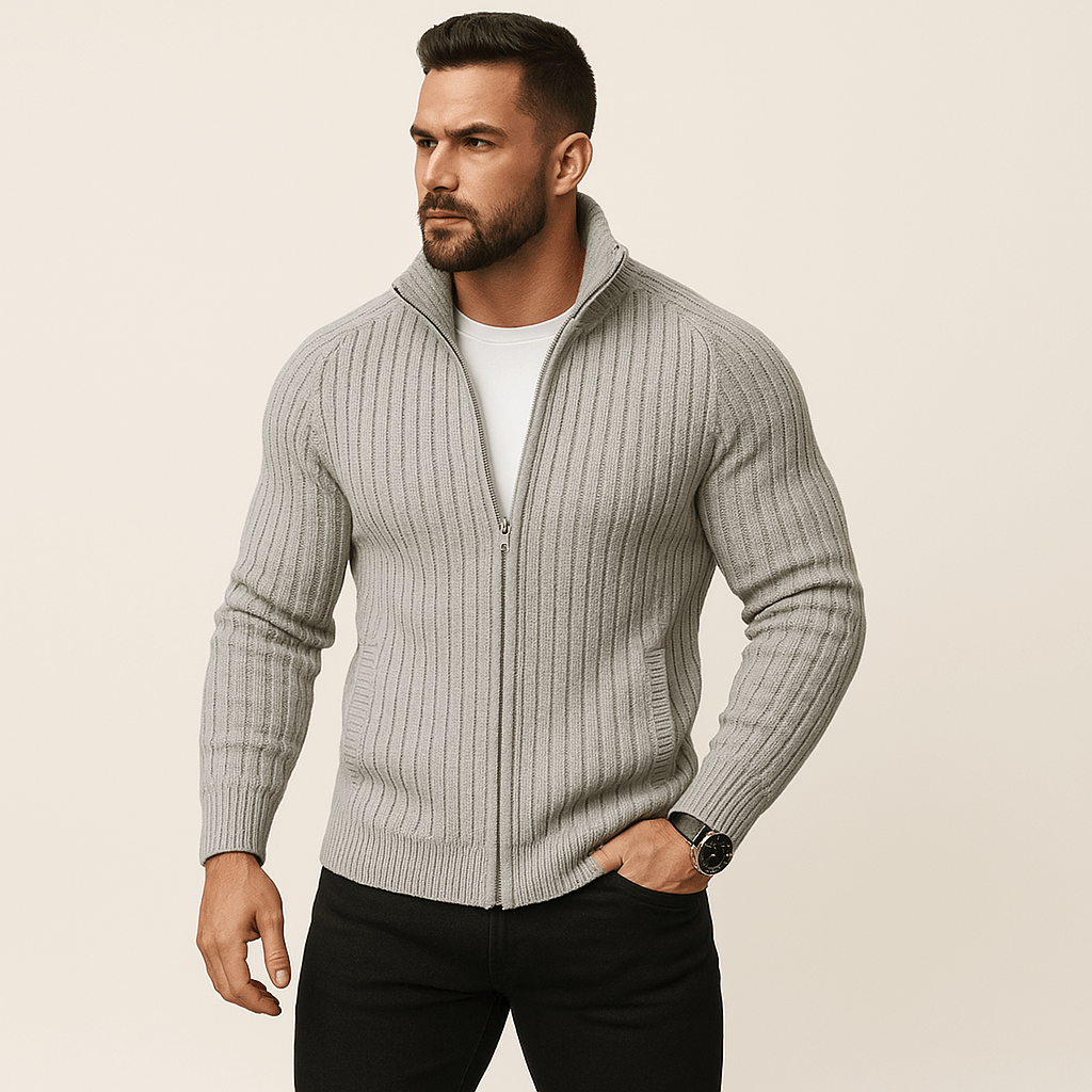 Mason | Men’s Ribbed Zip - Up Cardigan - Mason Luxor