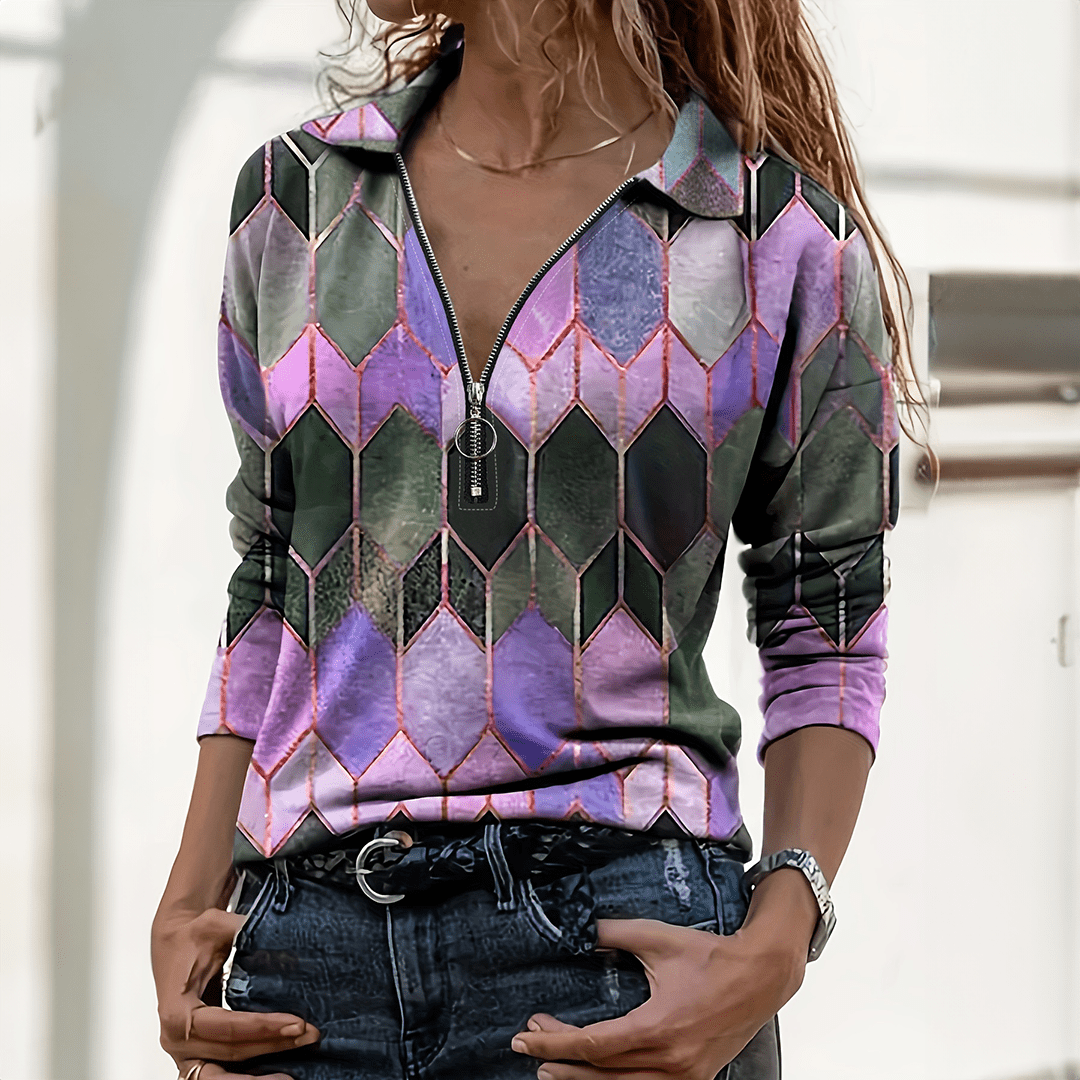 Mason | Retro Diamond Zip Polo Top – Bold Colour, Effortless Edge - Mason Luxor Men Fashion