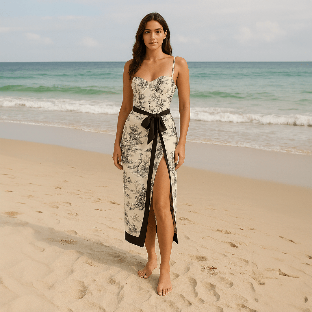 Mason | Women’s 2 - Piece Swimwear Set – Printed Corset Swimsuit & Wrap Skirt - Mason Luxor Men Fashion